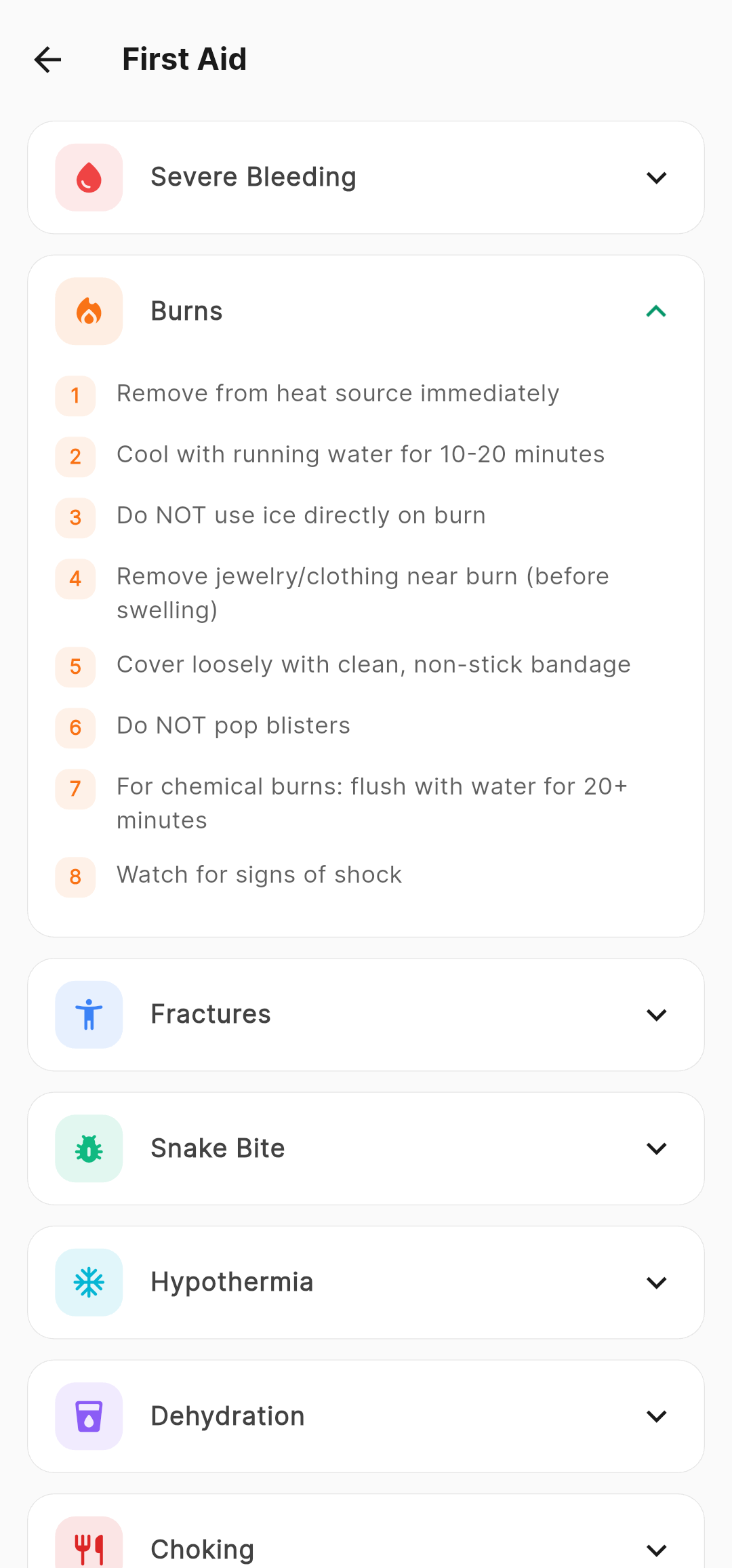 First aid checklists