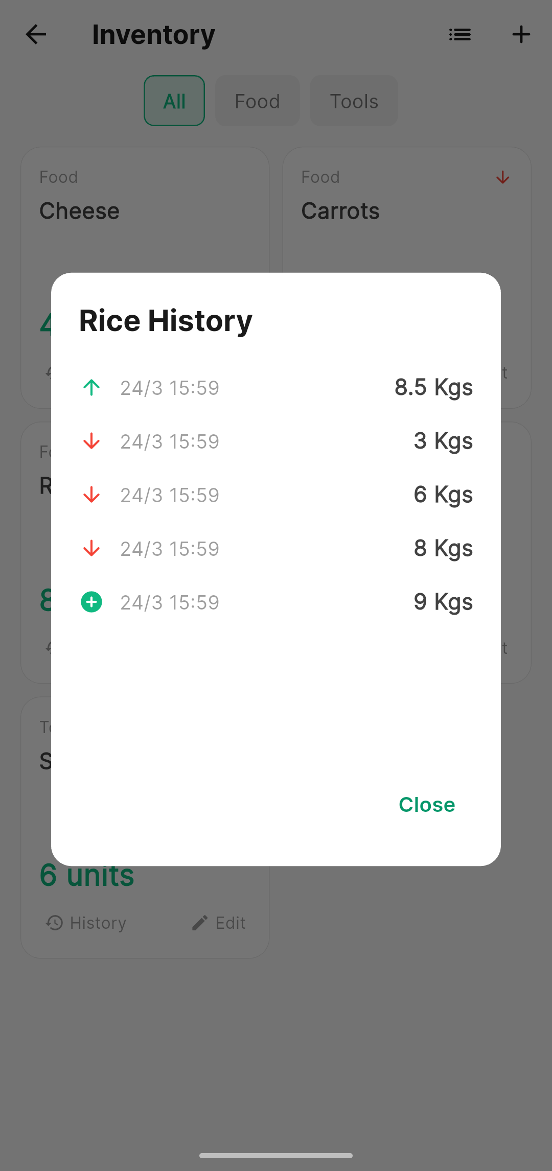 Inventory history view